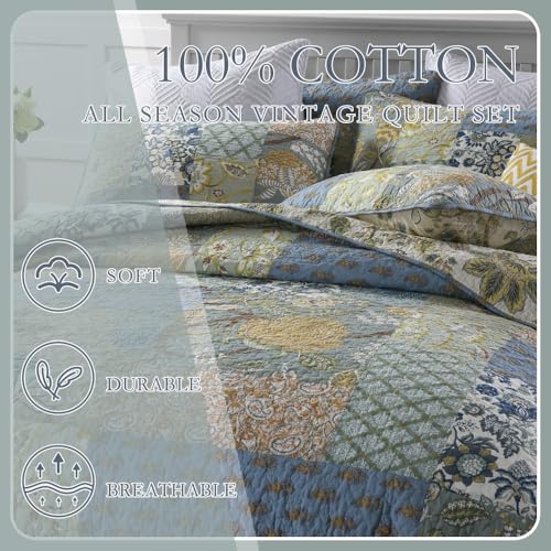 Wistown Rustic Sage Green Patchwork Queen Cotton Bedspread Quilt Reversible Coverlet