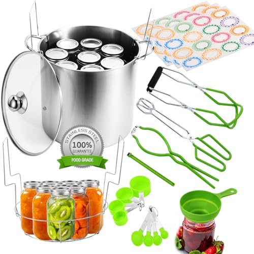 Green Stainless Steel Water Bath Canning Pot 20 Quart with Accessories - Starter Kit
