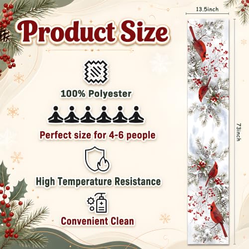 Christmas Decorations - Red Cardinal Bird Winter Pine Branches Table Runner (OHOME) Christmas Cardinal Bird