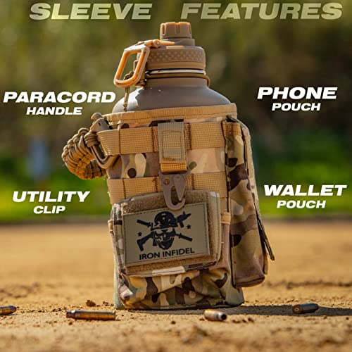 Insulated Water Bottle 64oz - Rugged Camo Battle Bottle with Removable Sleeve & Paracord Handle