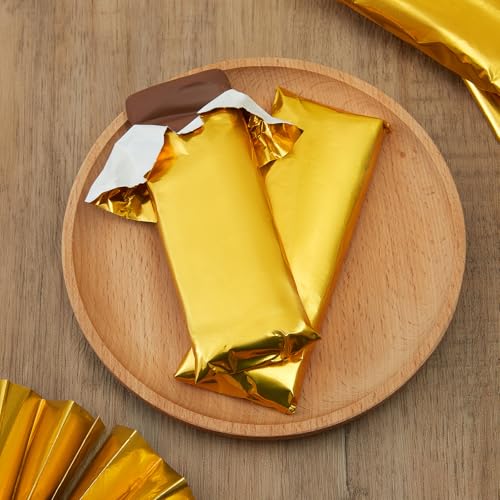 100Pcs Chocolate Candy Wrappers Aluminum Foil Candy Bar Wrappers with Thick Paper Backing Candy Wrapping Packing for Christmas Wedding Birthday Homemade Sweets 7.5 x 6.3 Inch(Gold)