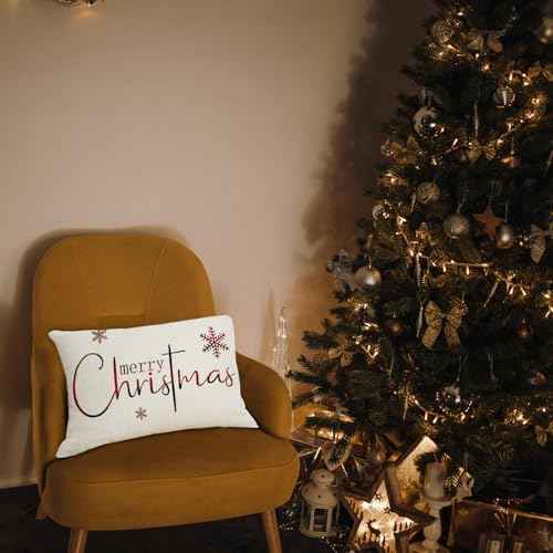 Christmas Pillow Covers 12 x 20 Inch Set of 2 Merry Christmas Believe White Throw Pillow Covers Winter Xmas Winter Holiday Decorative Cushion Cases for Sofa Couch