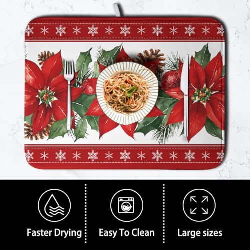 Christmas Poinsettia Dish Drying Mat for Kitchen Counter 18x24 Inch – Kwlegh
