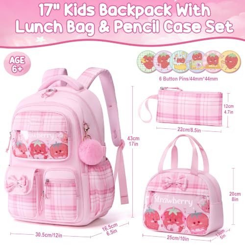 Strawberry Girls Backpack Set with Lunch Box & Pencil Case - 9 Pieces