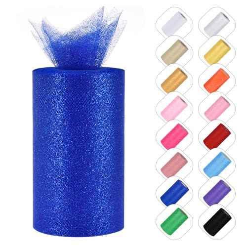 Glitter Tulle Rolls 6¡± by 50 Yards Sparkle Tulles Fabric Ribbon Sequin Tulle Netting Rolls for DIY Tutu Skirt Wedding Birthday Party Decoration (Royal Blue)