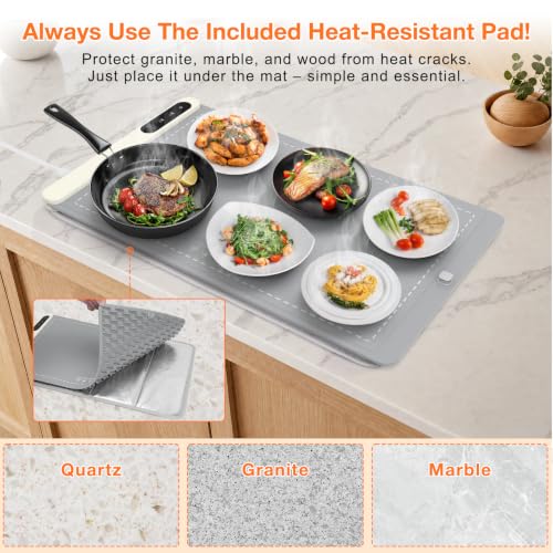 Food Warming Mat 24x15 Inch with Rapid Full Surface Heating and Temperature Control - Gray, Large Size