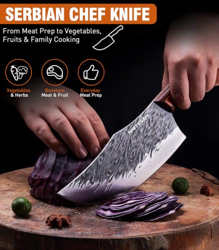 Naitesen 4PCS Hand Forged Butcher Knife Set with Heavy Duty Meat Cleaver and Slicing Knives