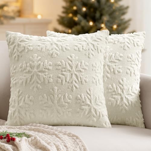 MIULEE Christmas Cream White Throw Pillow Covers Snowflakes