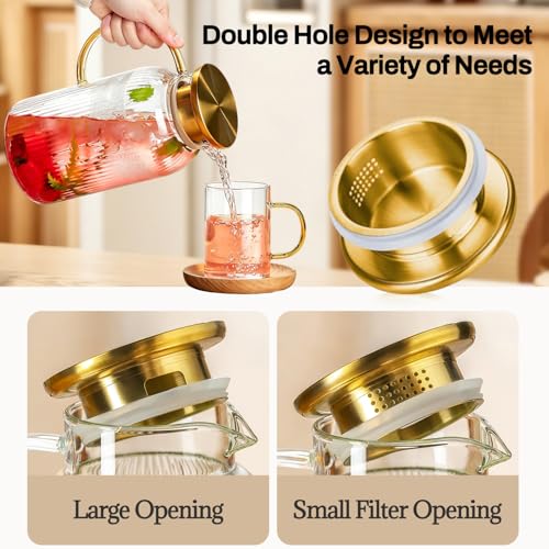 Buaic 2 Pack Glass Pitcher with Lid, 68 oz Clear Borosilicate Serving Carafe with Silicone Base