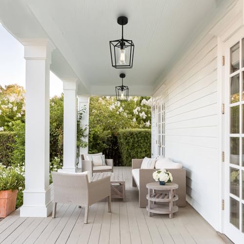 Black Farmhouse Pendant Lights 2 Pack for Kitchen Island with Glass Shades