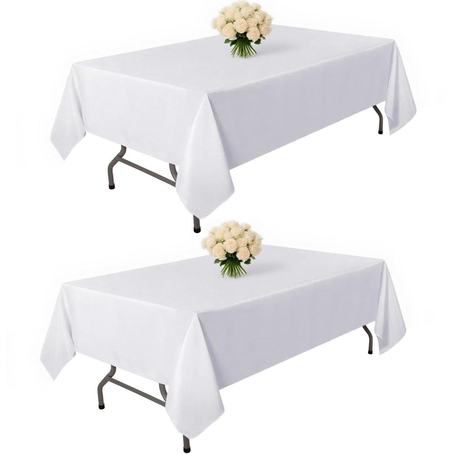 Kachanaa 2 Pack White Rectangle Polyester Table Cloth 70 x 120 Inch, Suitable for 6-8 Ft Rectangle Tables, Wrinkle Resistant Washable Table Cover for Dining, Wedding, Party, Banquet and Camping