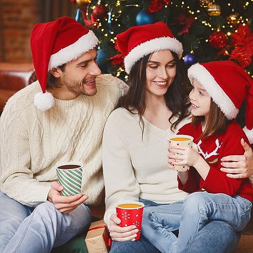 Funtery Christmas 16 oz Disposable Coffee Cups with Lids - 120 Pack, 6 Styles, Hot Cocoa & Party Drinkware