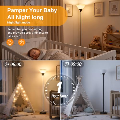 Black Floor Lamp with Remote & Dimmable LED Bulb - Modern Torchiere Standing Light