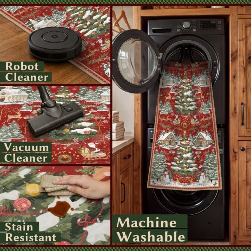 Olacotta Red 3x5 Christmas Indoor Rug with Vintage Village Design, Washable Entryway Mat