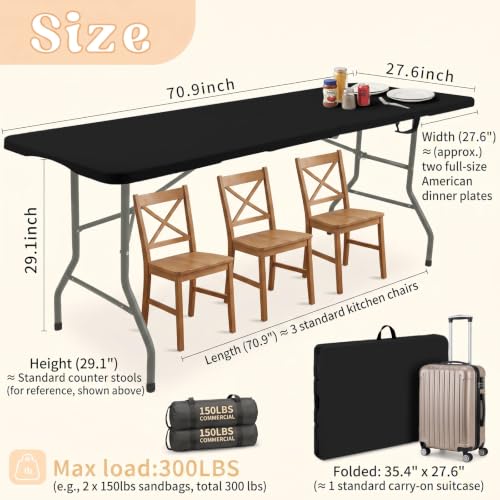HAISIWLKJ 6FT Portable Folding Camping Table Black - Lightweight Outdoor Dining