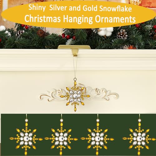 WeddPtyFr Silver & Gold Snowflake Christmas Ornaments Set of 4 – Hanging Tree Decorations