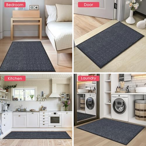 36 x 120 Inch Indoor Outdoor Entrance Door Mat - Non-Slip, Dust & Moisture Absorbing, Gray