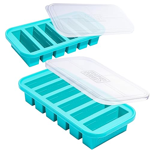 Souper Cubes 1/2 Cup Silicone Freezer Molds with Lids - Aqua 2-Pack