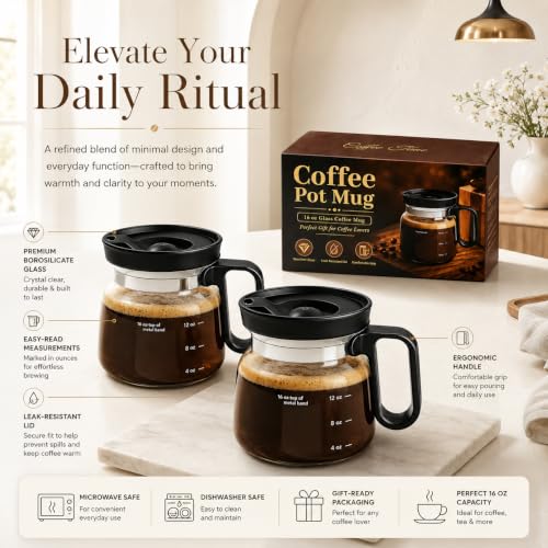 2 Pack 16oz Mini Coffee Pot Mug with Leak-Proof Lid, Gift Boxed - Perfect for Coffee Lovers