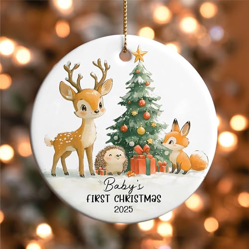 Baby's First Christmas Ornament 2025, Baby 1st Christmas, New Baby Ceramic Ornament for Girls Boys, Keepsake Newborn Baby Ornaments, Family Tree Xmas Ornament, Christmas Tree Hanging Decorations