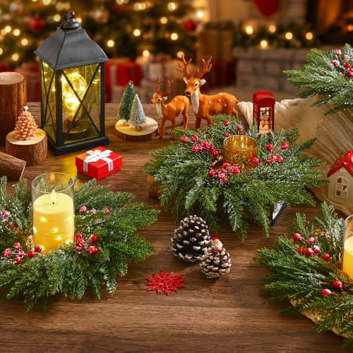 6Pcs 14-Inch Mini Christmas Wreaths for Cabinets with Velvet Bows - Festive Holiday Decor