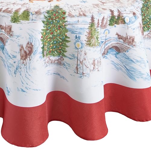 Santa's Snowy Sleighride Tablecloth 84x60 Oval Multicolor - Threadmade