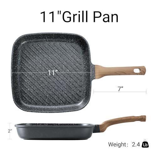 11 Inch Nonstick Grill Pan for Steak - Premium Granite Coating