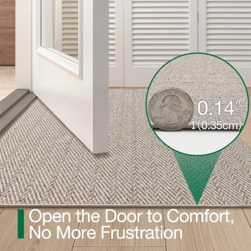LUMI Beige Ultra Thin Indoor Door Mat 24x36 - Non-Slip, Pet Friendly, Low Profile Entry Rug