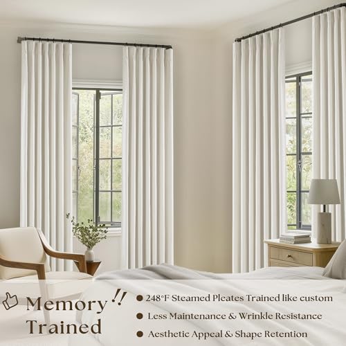 Natural Linen 90 Inch Blackout Curtains - Pack of 2, Pinch Pleated, Cream