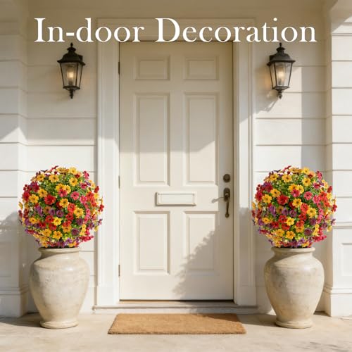 Artificial Fall Flowers - Mums Plants with Violet Variation, Outdoor Decor 2Pcs