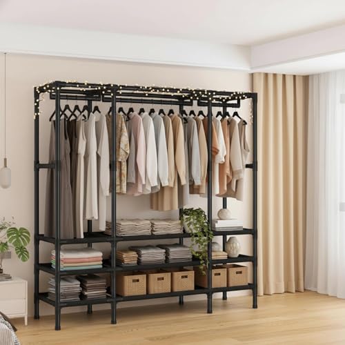 Portable Closet with Drawers 55.1x17.7x67.7in Black - Extra Large Wardrobe Storage