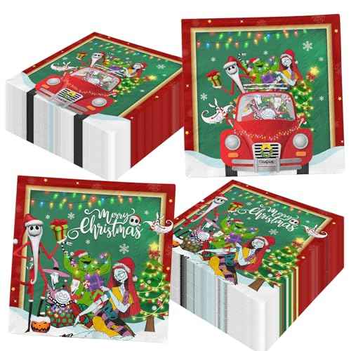 Nightmare Christmas Party Decorations-40pcs Nightmare Christmas Napkins, Disposable Red Truck Xmas Paper Napkins for Xmas Winter Holiday Party Supplies