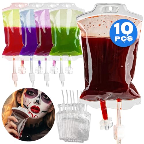 Halloween Blood-Bags for Drinks - Halloween Blood Bags Party Supplies,Halloween Blood Bag Drink Pouch,Halloween Simulation Blood Bag for Halloween Party Decorations,Christmas 10PCS
