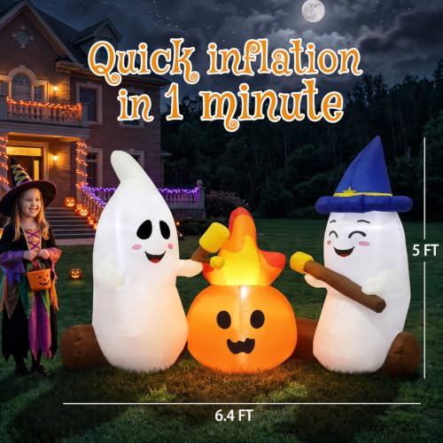 6FT Halloween Inflatable Ghosts Yard Decorations with LED Lights and Stakes - Outdoor Spooky Decor