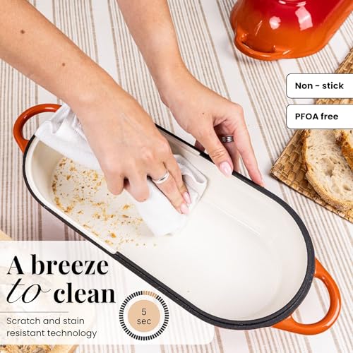 Enamelled Cast Iron Bread Loaf Pot - Rectangular Dutch Oven for Sourdough - 34cm x 16cm - Orange - Nuovva