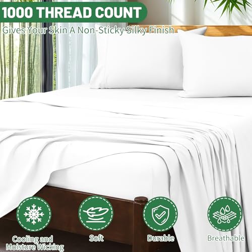 Extra Deep Pocket Queen Bed Sheets - 100% Egyptian Cotton, 1000 Thread Count, White, 4 Pieces