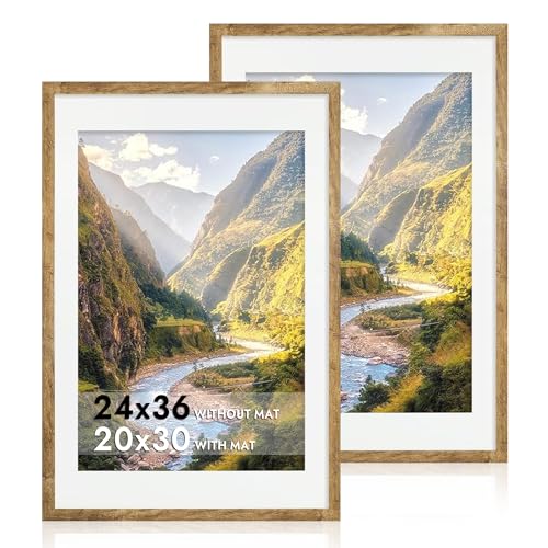 Rustic Brown 24x36 Poster Frame Set of 2 with Plexiglass - Wall Mount Display