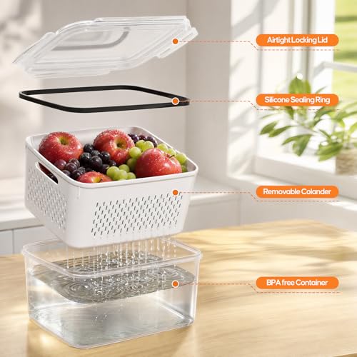 White Fruit Storage Containers with Removable Colander - 6 Pack