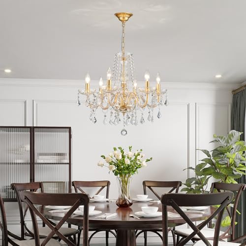 Gold 27" High 22" Wide Crystal Chandelier Light Fixture - Modern 6-Light Pendant