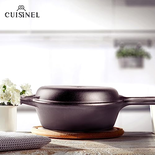Cast Iron Skillet with Lid - 3 Qt Deep Frying Pan & Multi-Use Cooker - 10 Inch, Pre-Seasoned, Versatile Cookware