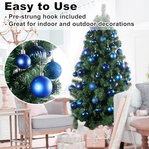 Royal Blue Christmas Balls 3.2 Inch - Set of 18 Shatterproof Holiday Ornaments