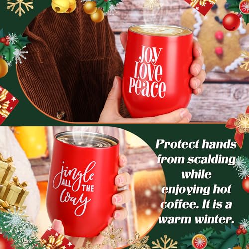 Uiifan 10 Pack 12oz Christmas Stainless Steel Tumbler Set with Lids & Straws - Red