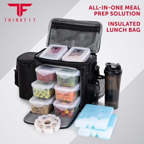 Insulated Meal Prep Lunch Bag with 8 Containers & Accessories - Large Black