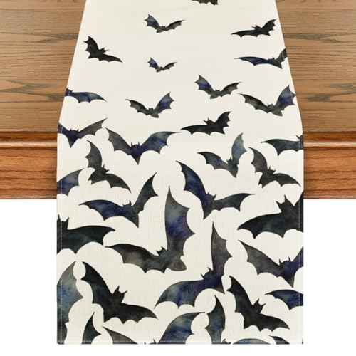 Artoid Mode Silhouette Black Bats Halloween Table Runner, Fall Kitchen Dining Table Decoration for Home Party Decor 13x72 Inch