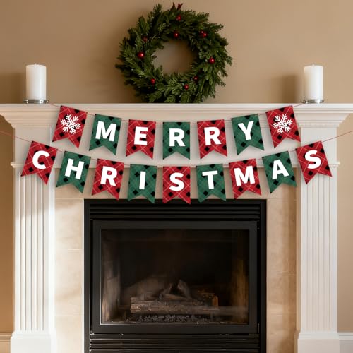 Christmas Banner Merry Christmas Banner Garland Red Green Merry Christmas Sign Banner Garland Wall Mantel Indoor Outdoor Hanging Christmas Decorations for Home Office Xmas Party Supplies