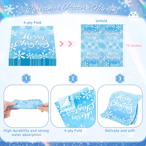 Xmas 96PCS Blue Snow Christmas Party Plates Napkins Forks Set - Fighting to Achieve