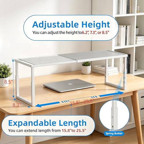 Hofususer White Stackable Kitchen Shelf Organizer 2 Pack - Heavy Duty, Adjustable, Rust-Resistant Cabinets