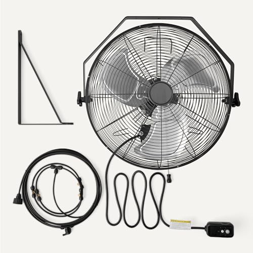 Outdoor Misting Fan - 18" Wall-Mounted Industrial Cooling Fan with Tilt Head, Waterproof IP44, Metal Blades, 3 Speeds