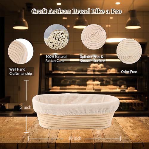 Banneton Bread Proofing Basket - Proofing Basket Set of 2 (9 inch Round) - Natural Rattan Banneton with 4 Linen Liners - Bread Basket for Sourdough Bread Baking Supplies