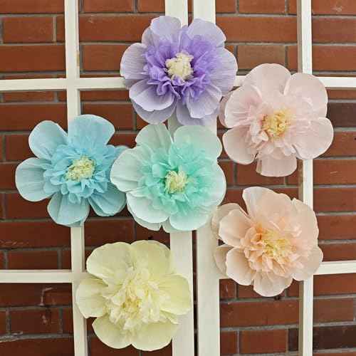 Mybbshower Crepe Paper Flower for Wall Psprt Pom Pom Decor Girls Birthday Party Backdrop Baby Shower Nursery Room Decoration Pack of 9 (Pastel)